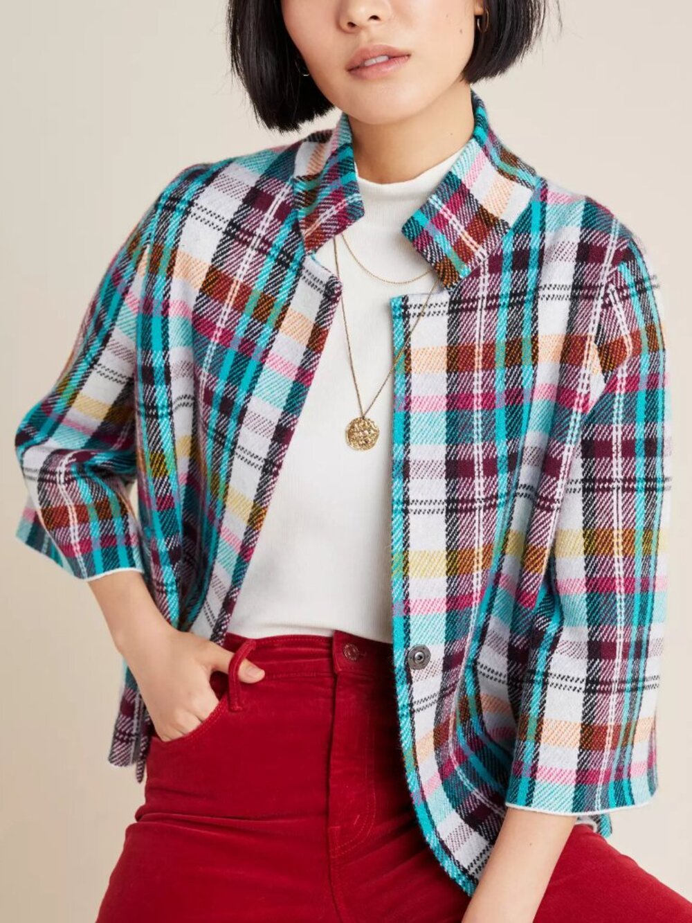 Anthropologie Rosetta Cropped Plaid Jacket